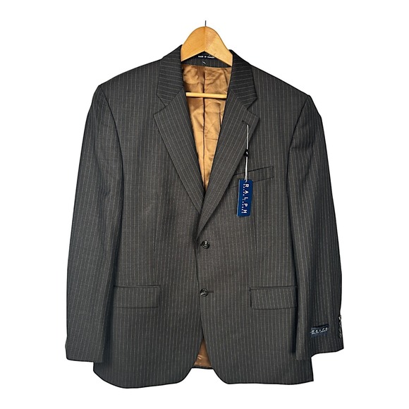 Ralph Lauren Mens 42R Sport Coat 100% Merino Wool Blazer Brown‎ Pin Stripe NEW - Picture 1 of 16